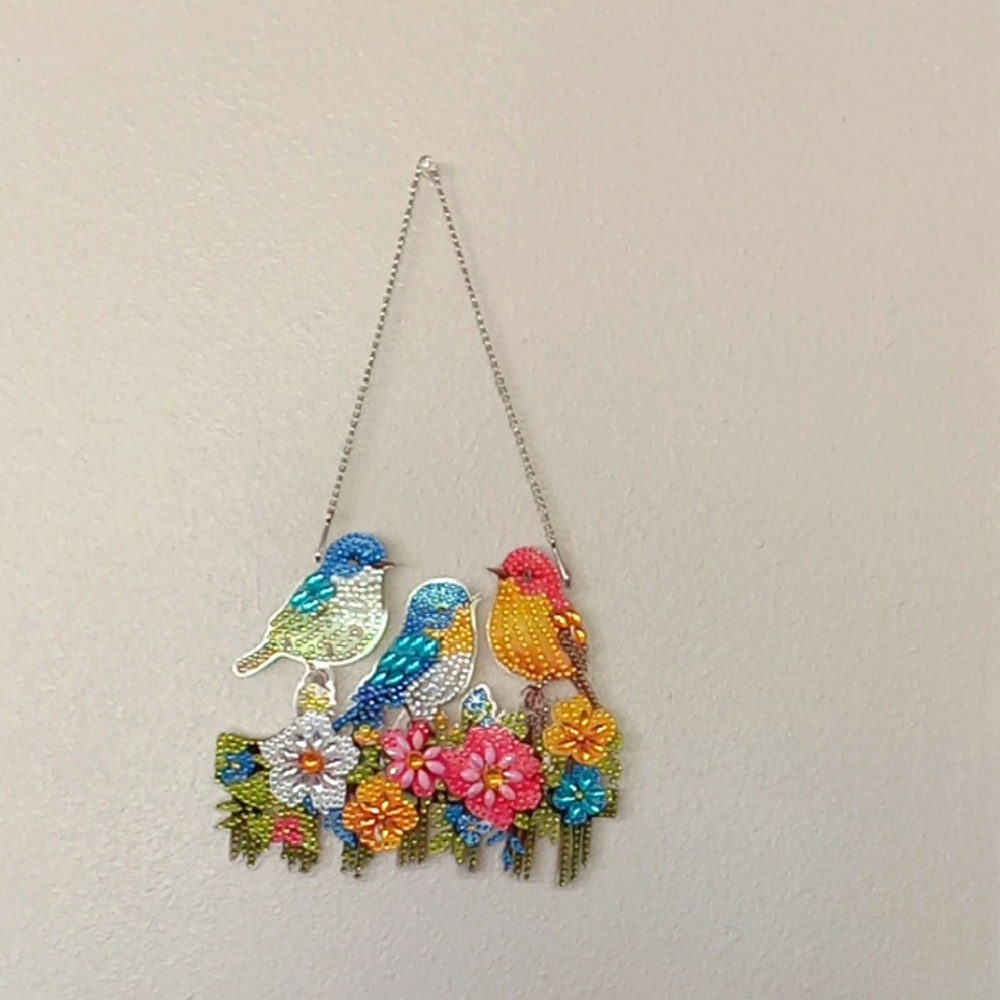 Completed Diamond Art Colorful Bird and Flower Wall Hanging